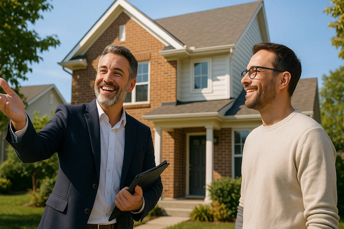 Marchand de biens examinant un projet immobilier avec un expert pour évaluer les risques et les obligations.