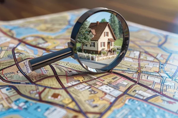 Carte passé à la loupe pour trouver un bien immobilier