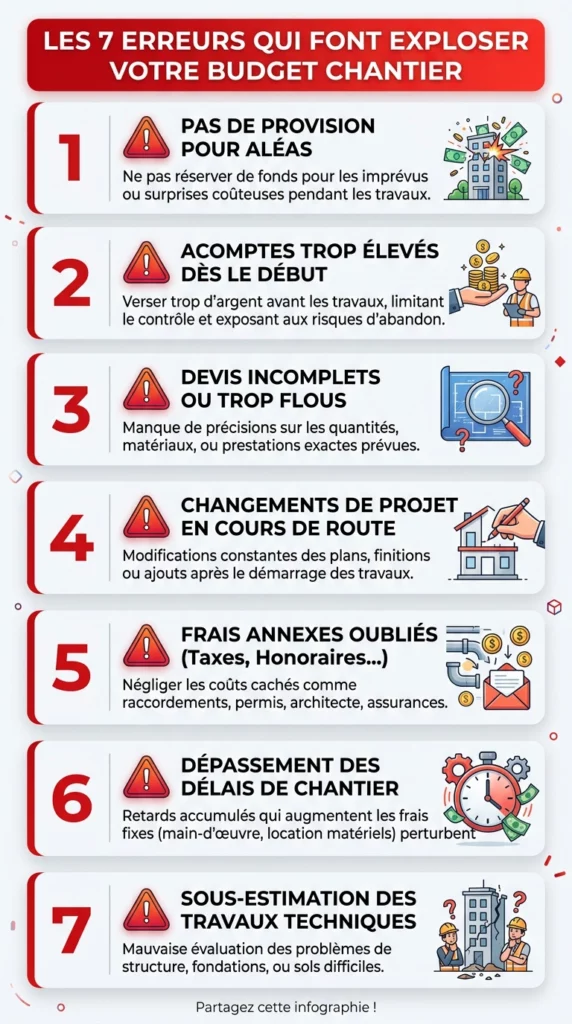 Les 7 erreurs qui font exploser le budget d'un chantier de marchand de biens.