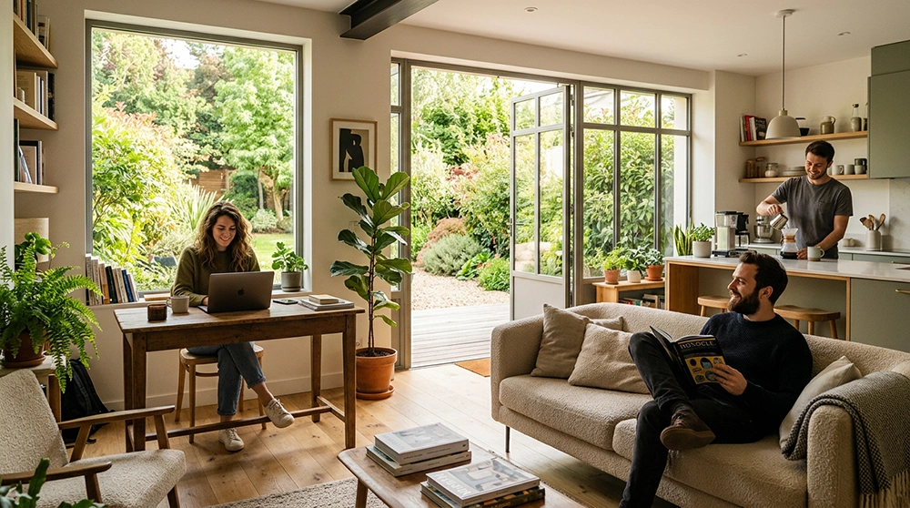 Chambre privée meublée avec salle de bain attenante dans un co-living réhabilité à Vitry-sur-Seine, décoration architecte, fenêtre sur jardin sans vis-à-vis