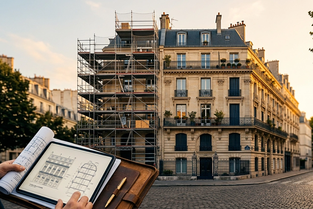 Immeuble mixte en cours de division en copropriété à Palaiseau, opération de Marchand de biens en Essonne avec changement de destination et valorisation de combles