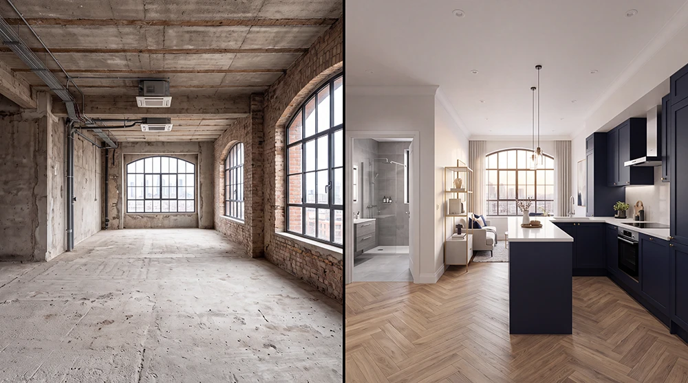 Comparatif entre vente en plateau brut et rénovation complète par un marchand de biens
